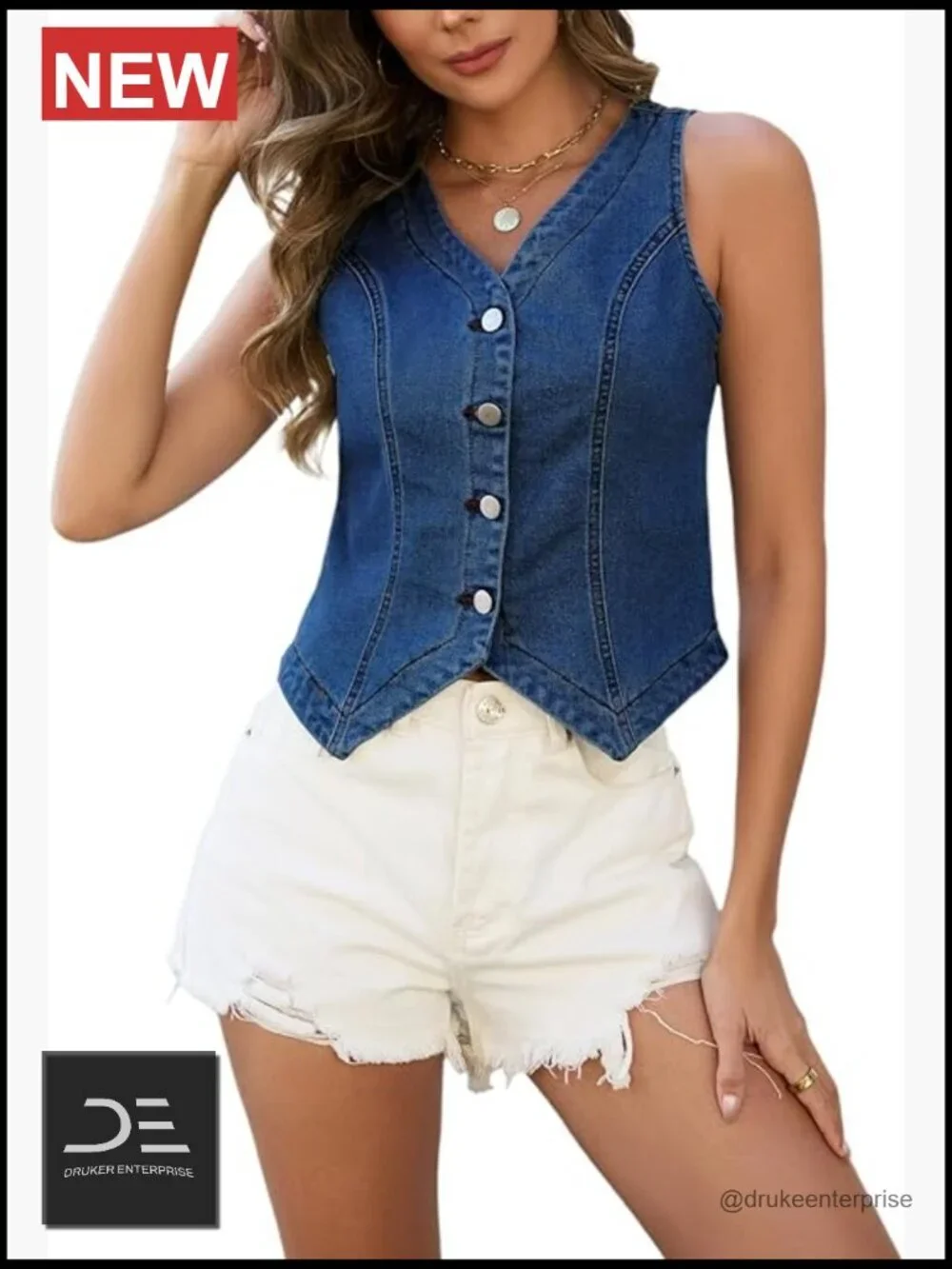 Sleeveless Crop Denim Vest Button Down Y2K Waistcoat